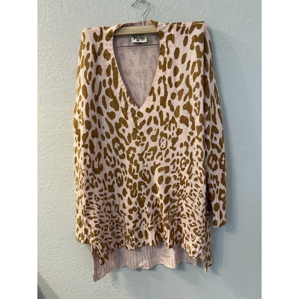 Show Me Your MuMu $148 Womens XS‎ Pink Leopard Animal Print Cliffside Sweater
